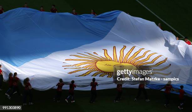 Argentina Flag during the 2018 FIFA World Cup Russia Round of 16 match between France and Argentina at Kazan Arena on June 30, 2018 in Kazan, Russia.