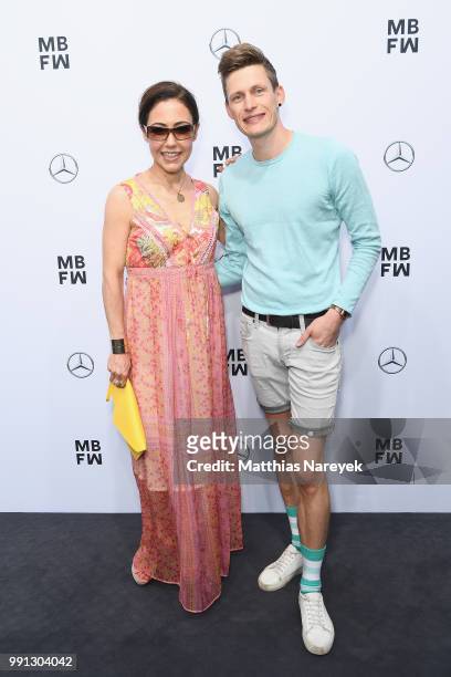 Anastasia Zampounidis and a guest attend the Sportalm Kitzbuehel show during the Berlin Fashion Week Spring/Summer 2019 at ewerk on July 4, 2018 in...