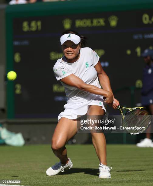 Kurumi Nara during her match against Simona Halep at All England Lawn Tennis and Croquet Club on July 3, 2018 in London, England.
