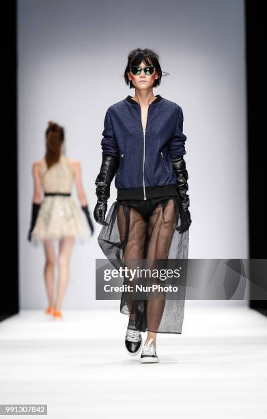 Model walks the runway at the Irene Luft show during the Berlin Fashion Week Spring/Summer 2019 at ewerk on July 3, 2018 in Berlin, Germany.