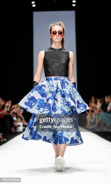 Model walks the runway at the Irene Luft show during the Berlin Fashion Week Spring/Summer 2019 at ewerk on July 3, 2018 in Berlin, Germany.