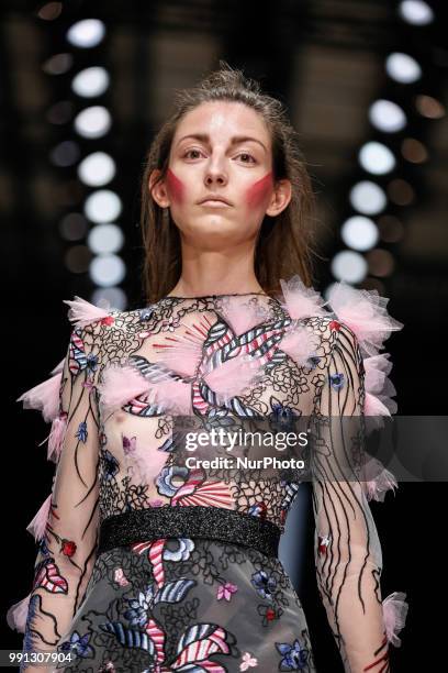 Model walks the runway at the Irene Luft show during the Berlin Fashion Week Spring/Summer 2019 at ewerk on July 3, 2018 in Berlin, Germany.