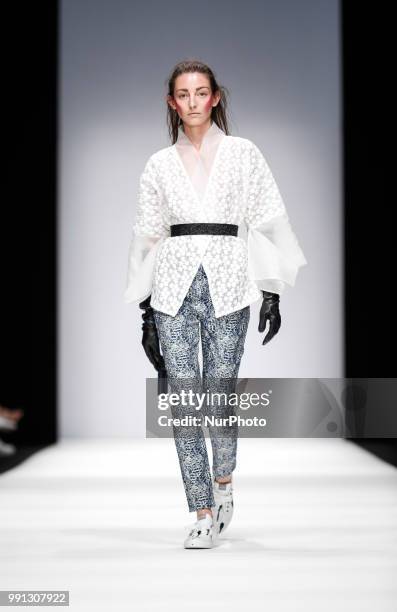 Model walks the runway at the Irene Luft show during the Berlin Fashion Week Spring/Summer 2019 at ewerk on July 3, 2018 in Berlin, Germany.