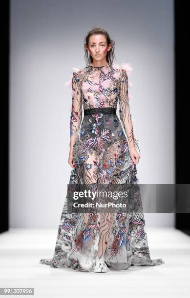 Model walks the runway at the Irene Luft show during the Berlin Fashion Week Spring/Summer 2019 at ewerk on July 3, 2018 in Berlin, Germany.