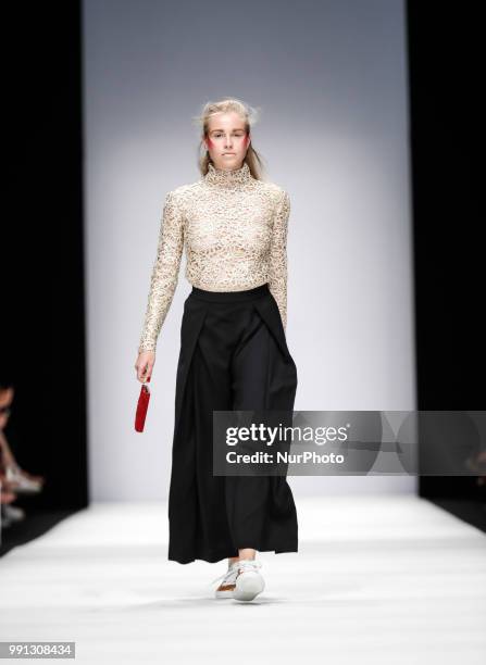 Model walks the runway at the Irene Luft show during the Berlin Fashion Week Spring/Summer 2019 at ewerk on July 3, 2018 in Berlin, Germany.