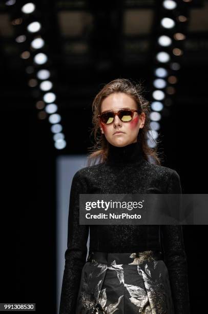 Model walks the runway at the Irene Luft show during the Berlin Fashion Week Spring/Summer 2019 at ewerk on July 3, 2018 in Berlin, Germany.