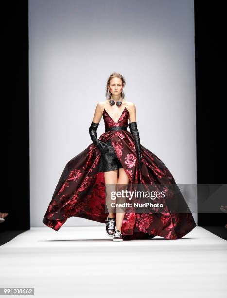 Model walks the runway at the Irene Luft show during the Berlin Fashion Week Spring/Summer 2019 at ewerk on July 3, 2018 in Berlin, Germany.