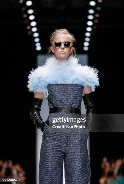 Model walks the runway at the Irene Luft show during the Berlin Fashion Week Spring/Summer 2019 at ewerk on July 3, 2018 in Berlin, Germany.