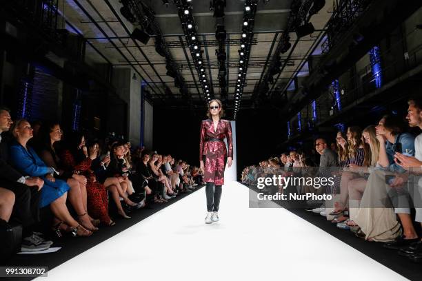 Model walks the runway at the Irene Luft show during the Berlin Fashion Week Spring/Summer 2019 at ewerk on July 3, 2018 in Berlin, Germany.