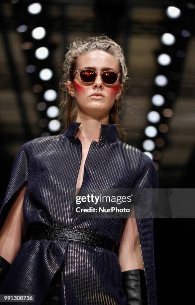 Model walks the runway at the Irene Luft show during the Berlin Fashion Week Spring/Summer 2019 at ewerk on July 3, 2018 in Berlin, Germany.