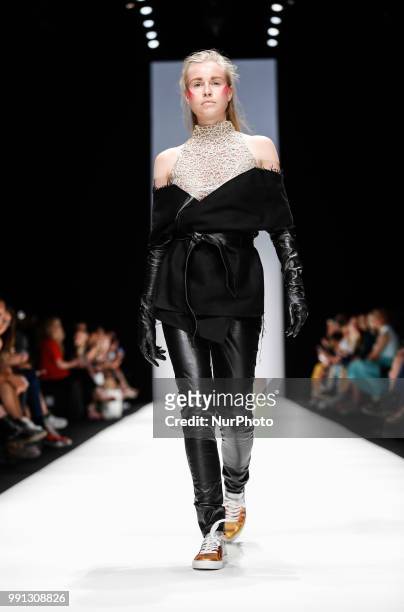 Model walks the runway at the Irene Luft show during the Berlin Fashion Week Spring/Summer 2019 at ewerk on July 3, 2018 in Berlin, Germany.