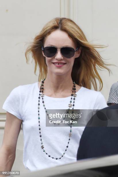 Vanessa Paradis attends the Chanel Haute Couture Fall Winter 2018/19 show at Le Grand Palais on July 3, 2018 in Paris, France.