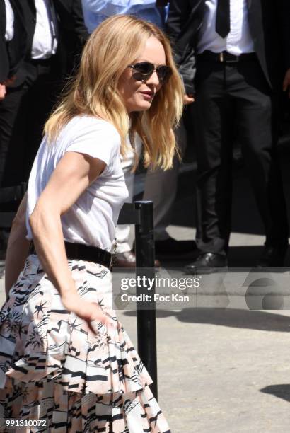 Vanessa Paradis attends the Chanel Haute Couture Fall Winter 2018/19 show at Le Grand Palais on July 3, 2018 in Paris, France.