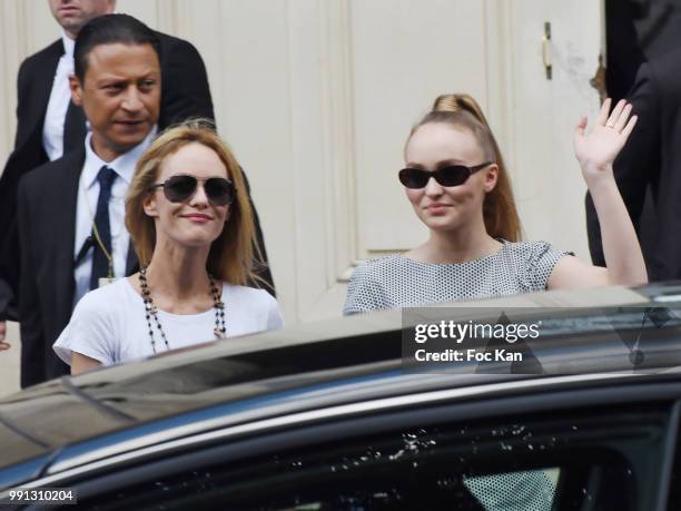 Vanessa Paradis and Lily-Rose Depp attend the Chanel Haute Couture Fall Winter 2018/19 show at Le Grand Palais on July 3, 2018 in Paris, France.