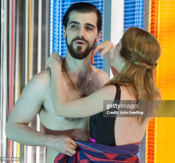 Ben Edquist as Remo and Lauren Zolezzi as Nuria perform on stage during a performance of the world premier of 'The Skating Rink' by David Sawer> at...