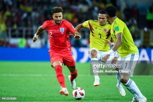 Kyle Walker of England and Carlos Bacca of Colombia during the 2018 FIFA World Cup Russia Round of 16 match between Colombia and England at Spartak...