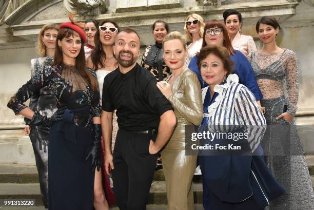 Frederique Bel, Julien Fourni, Julie Judd, Juliette Faucon, Lola Ces, Marie Facundo and guests attend the Julien Fournie Haute Couture Fall Winter...