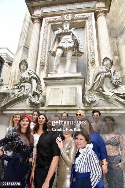 Frederique Bel, Julien Fourni, Julie Judd, Juliette Faucon, Lola Ces, Marie Facundo and guests attend the Julien Fournie Haute Couture Fall Winter...