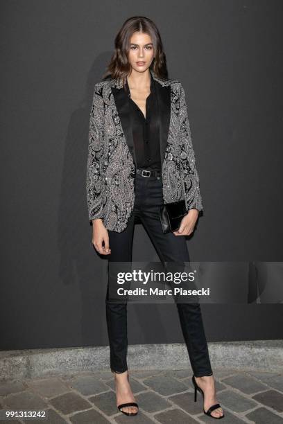 Model Kaia Gerber attends the Vogue Foundation Dinner Photocall as part of Paris Fashion Week - Haute Couture Fall/Winter 2018-2019 at Musee Galliera...