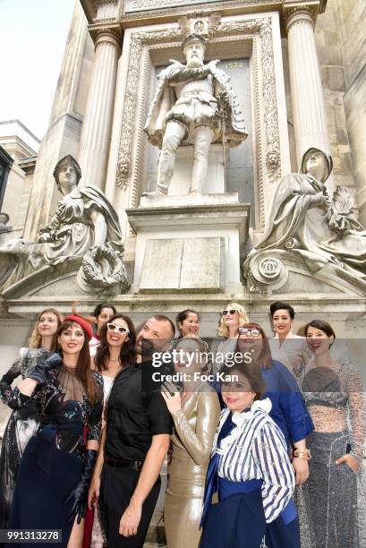 Frederique Bel, Julien Fourni, Julie Judd, Juliette Faucon, Lola Ces, Marie Facundo and guests attend the Julien Fournie Haute Couture Fall Winter...