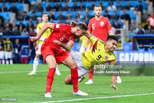 Radamel Falcao of Colombia and Jordan Henderson of England during the 2018 FIFA World Cup Russia Round of 16 match between Colombia and England at...