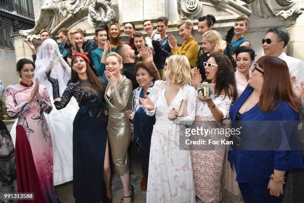 The bride, Frederique Bel, Julien Fourni, Julie Judd, Juliette Faucon, Lola Ces, Marie Facundo and guests attend the Julien Fournie Haute Couture...