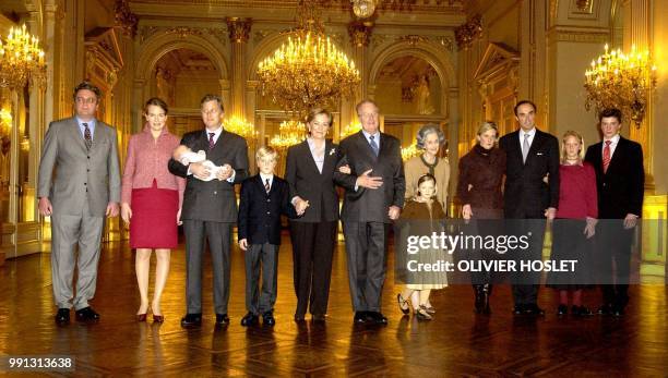 The Belgian Royal family poses for a family picture, 08 January 2002, at the Royal Palace in Brussels. Prince Laurent, Princess Mathilde, Prince...