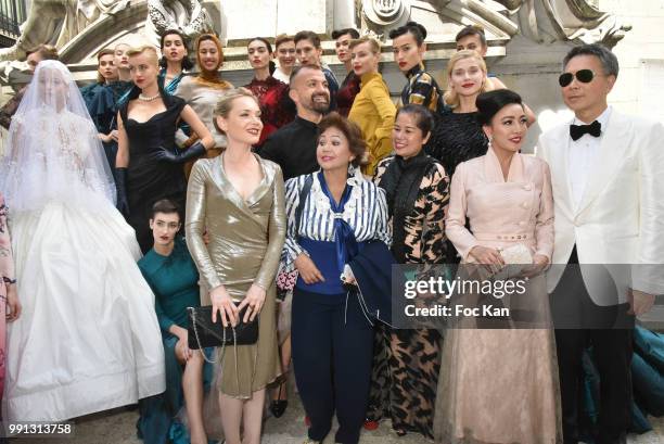 The bride, Julien Fourni, Julie Judd, models and guests attend the Julien Fournie Haute Couture Fall Winter 2018/2019 show as part of Paris Fashion...