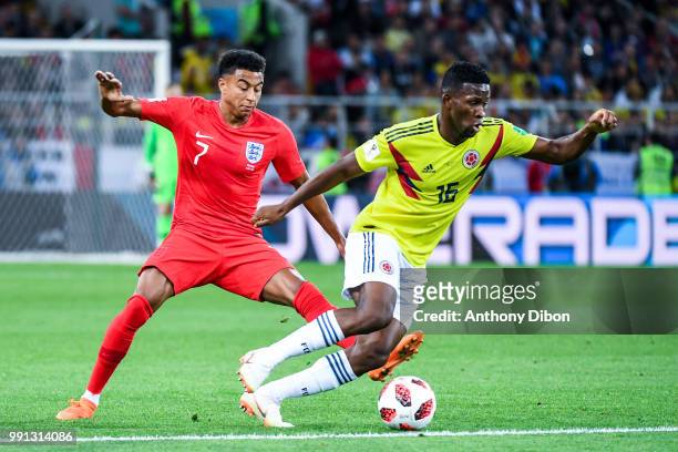 Jesse Lingard of England and Jefferson Lerma of Colombia during the 2018 FIFA World Cup Russia Round of 16 match between Colombia and England at...