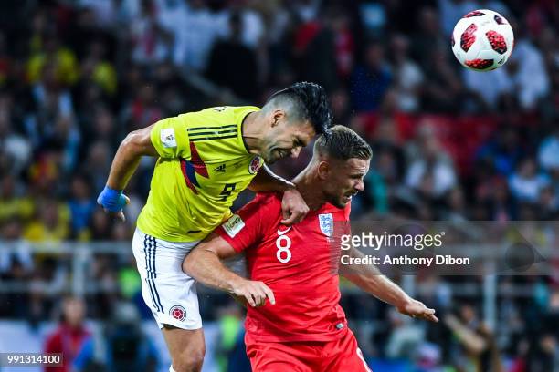 Radamel Falcao of Colombia and Jordan Henderson of England during the 2018 FIFA World Cup Russia Round of 16 match between Colombia and England at...