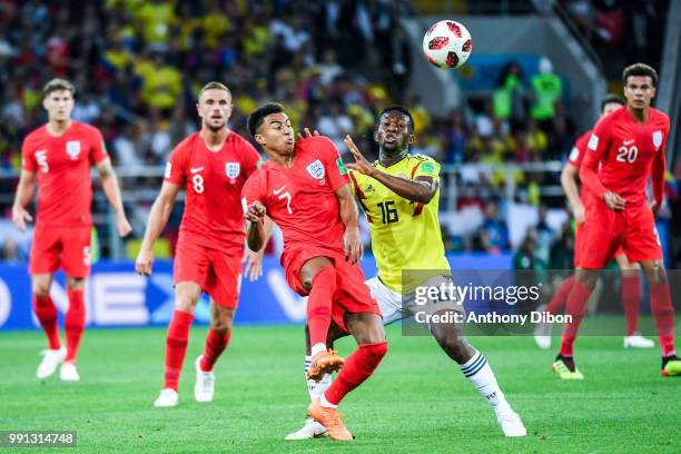 Jesse Lingard of England and Jefferson Lerma of Colombia during the 2018 FIFA World Cup Russia Round of 16 match between Colombia and England at...