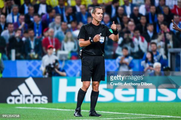 Referee Mark Geiger during the 2018 FIFA World Cup Russia Round of 16 match between Colombia and England at Spartak Stadium on July 3, 2018 in...