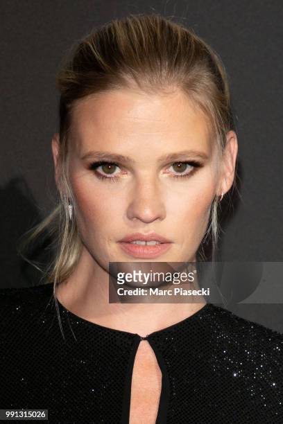 Model Lara Stone attends the Vogue Foundation Dinner Photocall as part of Paris Fashion Week - Haute Couture Fall/Winter 2018-2019 at Musee Galliera...