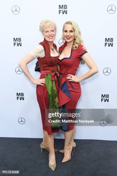 Silvia Schneider and her mother Martha Schneider attend the Sportalm Kitzbuehel show during the Berlin Fashion Week Spring/Summer 2019 at ewerk on...