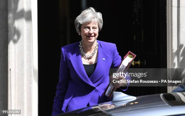 Prime Minister Theresa May leaves 10 Downing Street, London, for the House of Commons to face Prime Minister's Questions.