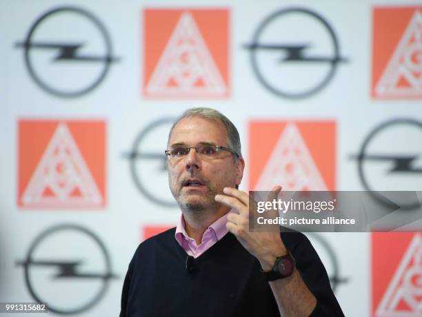 Wolfgang Schaefer-Klug, chairman of the Opel work council, speaks at a press conference at the Opel Design Center in Ruesselsheim, Germany, 9...