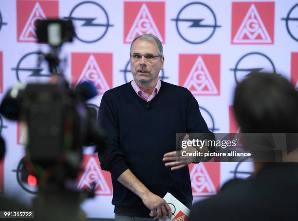 Wolfgang Schaefer-Klug, chairman of the Opel work council, speaks at a press conference at the Opel Design Center in Ruesselsheim, Germany, 9...