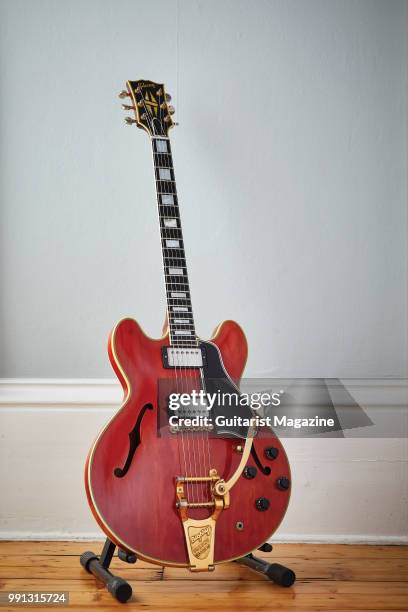 Vintage 1959 Gibson ES-355TD electric guitar with a Cherry finish, taken on September 19, 2017.