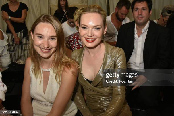 Actresses Deborah Francois and Julie Judd attend the Julien Fournie Haute Couture Fall Winter 2018/2019 show as part of Paris Fashion Week on July 3,...