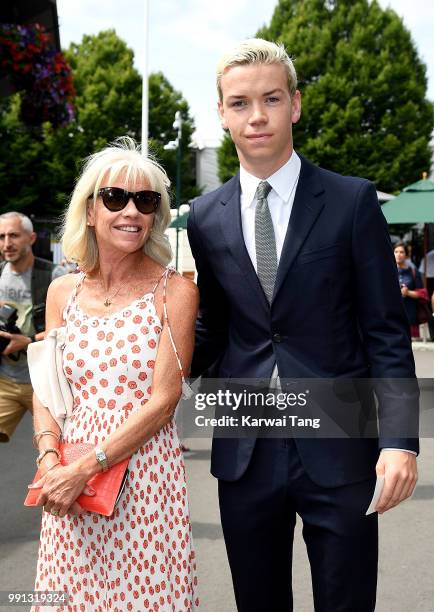 Will Poulter and mother Caroline attend day three of the Wimbledon Tennis Championships at the All England Lawn Tennis and Croquet Club on July 4,...