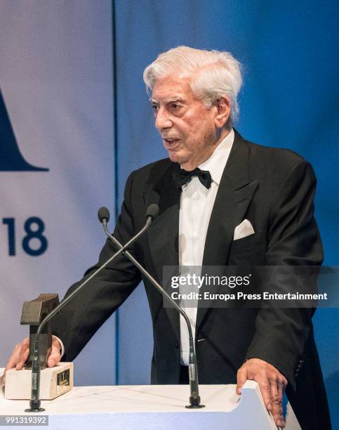 Mario Vargas Llosa attends Arts, Sciences and Sports Telva Awards 2018 at Palau de Les Arts Reina Sofia on July 3, 2018 in Valencia, Spain.