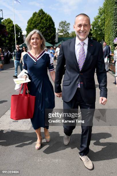 Michel Roux Jr and wife Giselle Roux attend day three of the Wimbledon Tennis Championships at the All England Lawn Tennis and Croquet Club on July...