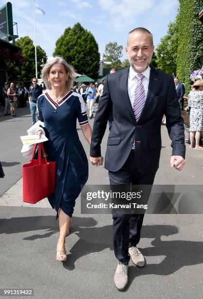 Michel Roux Jr and wife Giselle Roux attend day three of the Wimbledon Tennis Championships at the All England Lawn Tennis and Croquet Club on July...