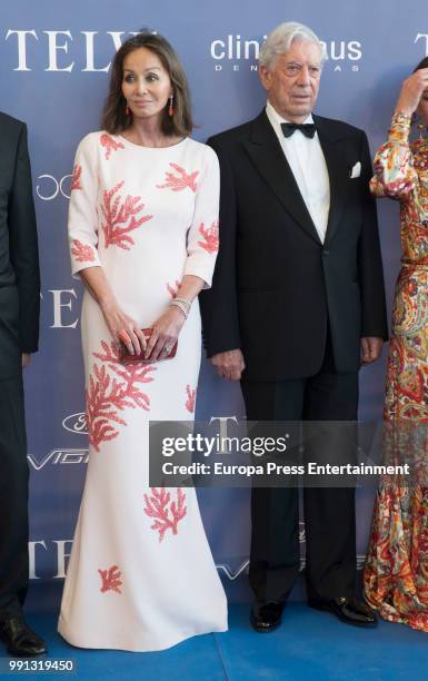 Mario Vargas Llosa and Isabel Preysler attend Arts, Sciences and Sports Telva Awards 2018 at Palau de Les Arts Reina Sofia on July 3, 2018 in...