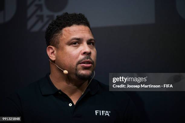 Ronaldo speaks during the The Best FIFA Football Awards Preview Media Event at Radisson Royal on July 4, 2018 in Moscow, Russia.