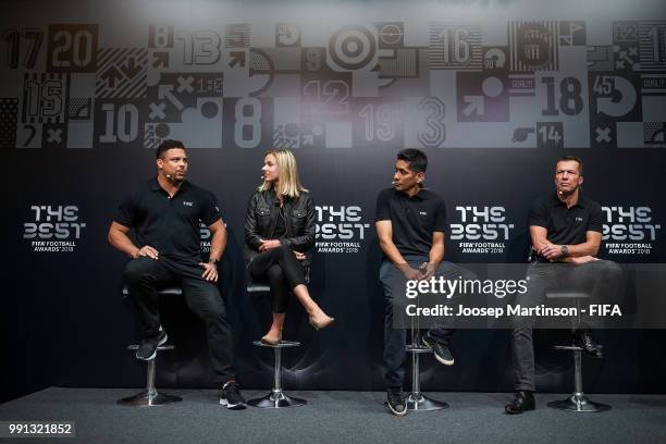 Ronaldo, Lindsay Tartly Snow, Jorge Campos and Lothar Matthaus speak to the media during the The Best FIFA Football Awards Preview Media Event at...