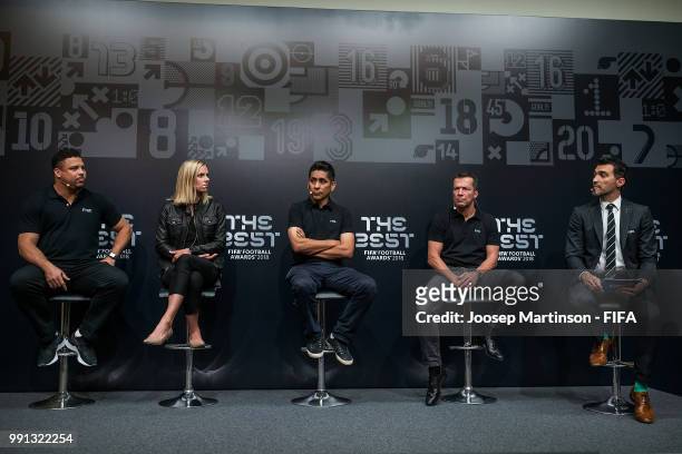 Ronaldo, Lindsay Tartly Snow, Jorge Campos and Lothar Matthaus speak to the media during the The Best FIFA Football Awards Preview Media Event at...