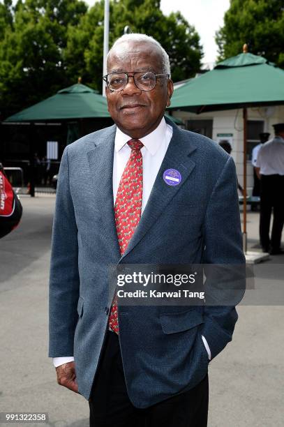 Sir Trevor McDonald attends day three of the Wimbledon Tennis Championships at the All England Lawn Tennis and Croquet Club on July 4, 2018 in...