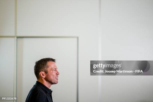 Lothar Matthaus speaks to the media during the The Best FIFA Football Awards Preview Media Event at Radisson Royal on July 4, 2018 in Moscow, Russia.