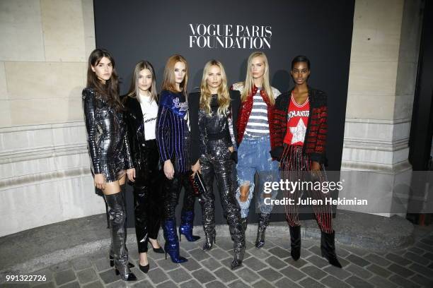 Olivier Rousteing and models attend Vogue Foundation Dinner Photocall as part of Paris Fashion Week - Haute Couture Fall/Winter 2018-2019 at Musee...